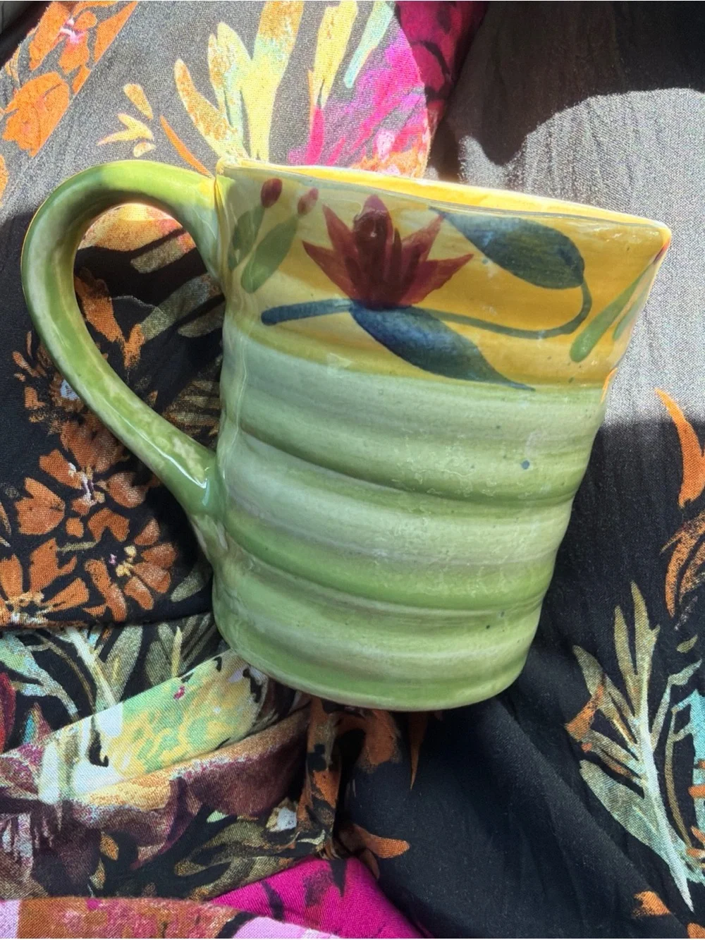 Pier 1 replacement cup Elizabeth Hand-Painted Green Ceramic Floral Mug